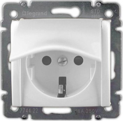 Розетка с заземлением без рамки Legrand Valena 1-м. крышка шторки белый картинка